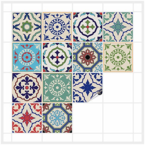 FoLIESEN Fliesenaufkleber für Bad und Küche - 20x20 cm - Patchwork 3 - 16 Fliesensticker für Wandfliesen