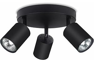 ROMKE Round Black 3 Way Adjustable Ceiling Spotlight, ‎Modern GU10 LED Ceiling Light Rotatable for Bedroom, Living Room and Kitchen, GU10 Bulb Not Included