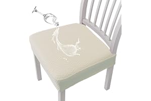 KELUINA Coprisedili per sedie Impermeabili in Jacquard con Reticolo Elasticizzato 1/2/4/6 Pezzi Coprisedie per sedie da Pranzo Coprisedie per Cucina (Beige,6 PCS)