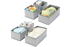 ‎MDESIGN mDesign 6er-Set Aufbewahrungsbox – atmungsaktive Stoffbox mit Fischgrätmuster für Windeln, Lätzchen etc. – vielseitige Schubladen Organizer für das Kinderzimmer – grau