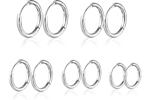 AHQiZFX Surgical Stainless Steel Hoop Earrings, 8mm-16mm, Men's & Women's Classic Silver Hoops, Hypoallergenic, Lightweight, Perfect for Daily Wear & Piercings