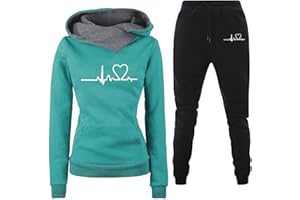 HAOLEI Ensemble Jogging Femme 2 pièces Survetement de Sport Pantalon Et Sweat à Capuche Survetement Femme Ensemble Chic Et Elegant Ensemble Imprimé Femme Vetement De Sport(S-3XL)