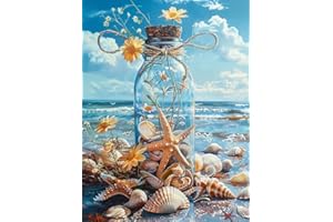 Bimkole 5D Diamond Painting DIY Kits Coquille, Bouteille De Plage Broderie Diamant Kits De Broderie Au Point De Croix Strass Rond Résine Peinture Décor à La Maison 30x40cm