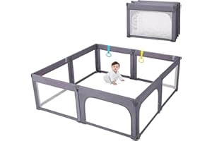 DORA DOTEY Doradotey Playpen Foldable Baby Playpen, 79x71 Play Pen Babies and Toddlers Adjustable Shape Play Pens for Indoors Large Playpens, Deep Grey