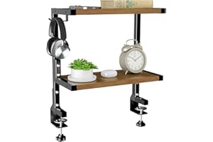 ‎PUTORSEN PUTORSEN 15-calowy organizer na biurko z mocowaniem zaciskowym - 2-poziomowa półka do montażu nad lub pod biurkiem, idealny do sprzętu do gier, artykułów biurowych i nie tylko, w kolorze vintage