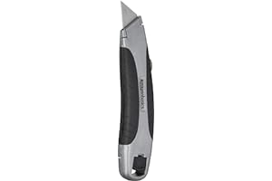 Amazon Basics Soft Grip Retractable Box Cutter with 3 Replaceable Blades, Black/Silver