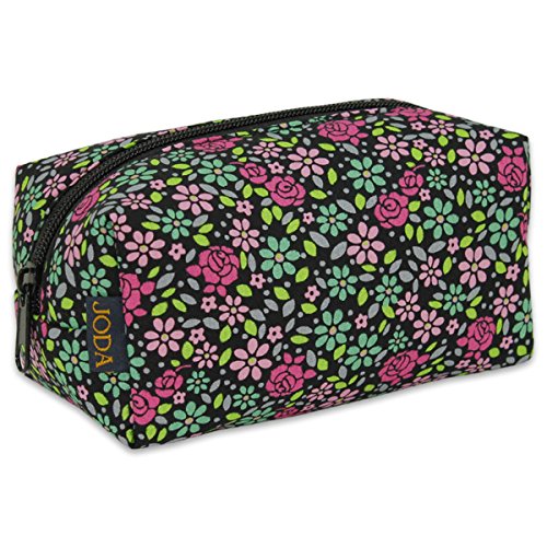 JODA Ladies Womens Girls Pretty Black with Pink & Green Flowers Cosmetic Makeup Bag Travel Purse Pouch 129-109
