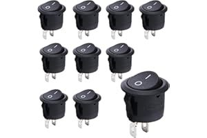 SHPUJUN Lot de 10 Interrupteur 12v,Interrupteur Noir Rond,Mini Interrupteur a Bascule,Bouton on off,Bouton 12v,Interrupteurs 10 A/125 V 6 A/250 V,Interrupteur Electronique pour Voiture et Micro Interupteur