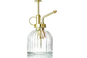 SMLJFO Glas-Sprühflasche, Vintage-Stil, Spritzer mit goldener Pumpe, vertikales Muster, Gießkanne für Pflanzen, Garten, Heimdekoration (transparente Farbe)