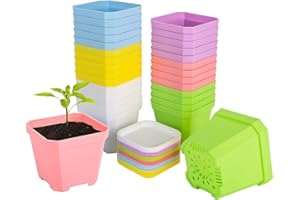 KAHEIGN Kwadratowe doniczki na rośliny, 7 cm, pogrubione plastikowe doniczki na sukulenty, doniczki do przedszkola z paletą/tacami na małe rośliny doniczkowe (6 kolorów)