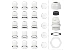 CYZBL 15Pack Cable Glands Mixed Set, IP68 Waterproof Stuffing Glands M25 10-14mm, Plastic Nylon Cable Conduit Waterproof Connectors Set with Gasket, Dustproof Cable Gland Connectors for Outdoor (White)