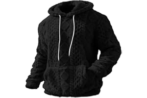 YBEBEWE Mens Hoodies Long Sleeve Fleece Sherpa Hooded Sweatshirts Solid Knitted Fluffy Pullover Hoodies with Pocket Winter Warm Loungewear Soft Comfortable Textured Jumper, S-3XL
