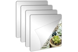 AUGSHY 4 Pack Self Adhesive Mirror Tiles 20x20cm 2MM Thick Acrylic Stick On Removable Wall Mirror Stickers/ Sheets for Home Decoration