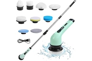 BQWEUN Elektryczna szczotka do czyszczenia z 9 głowicami czyszczącymi, bezprzewodowa szczotka do szorowania z regulowanym uchwytem, szybkie ładowanie typu C, wskaźnik LED, idealna do łazienki, płytek,