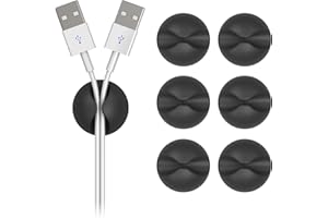 DROQUIMUR 6UD | Sujetacables organizador de cables de escritorio | Clip sujeta cables de silicona con adhesivo para oficina (Grande, Negro antracita)