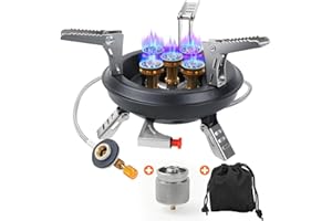 Outdoor Campers Portable Gas Stove: GEEKHOM 16000W Foldable Windproof Propane Stove with Piezo Ignition - Suitable for BBQs, Cooking, and Hiking and Fishing - for Backpackers