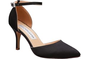 Duosheng & Elegant Women Stiletto High Heels Court Shoes with Ankle Strap Pointed Toe Stain Wedding Party Bridal Shoes