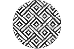 ‎VIDAXL vidaXL Outdoor Teppich, Gartenteppich Rund Beidseitig, Balkonteppich Terrassenteppich UV-beständig, Teppich für Balkon Terrasse, Weiß Schwarz Ø120cm PP