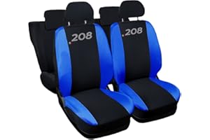 Auto Accessori Lupex - Housses de siège Auto, compatibles Housses de siège Auto pour 208, Noir Bleu Royal, Made in Italy, Avant-arrière, Tissu Polyester, Housses intérieures Auto