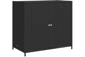 vidaXL Armoire de Rangement de Jardin, Buffet avec Portes, Placard avec Pieds, Organisateur de Terrasse Patio, Noir Résine Tressée
