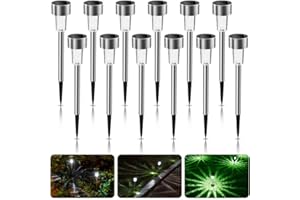 Molbory Luces Solares Exterior Jardín, 12 Piezas Jardín Lámpara de Camino, IP65 Impermeable Luces Led Solares, Acero Inoxidable Farolillos Solares Exterior