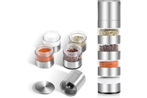 Set di Mini Barattolo di Spezie, DASKING 4-in-1 Organizzatore di Spezie da Campeggio con Macinino per Spezie,barattoli per spezie portatili in acciaio inox per picnic all'aperto, barbecue, viaggi