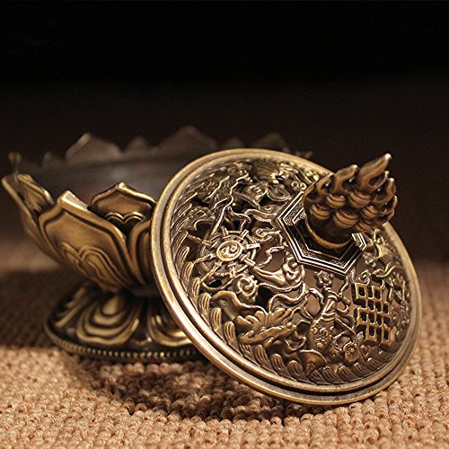 Xiduobao Lotus Flower Räuchergefäß, Metalllegierung, Räucherkerzenhalter, buddhistisches Dekor (groß), S - 2