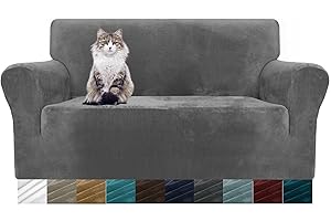 MAXIJIN Thick Velvet Sofa Covers 2 Seater Super Stretchy Loveseat Covers for Living Room Dogs Cat Pet Plush Love Seat Couch Slipcovers Elastic Furniture Protector (2 Seater, Grey)