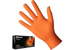 MERCATOR MEDICAL Guantes de nitrilo naranjas POWERGRIP, talla: XXl - 50 unidades, Guantes de seguridad desechables sin talco, sin látex, guantes de nitrilo 3 veces más gruesos, textura de diamante