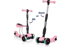 YOLEO Trottinette avec Siège 3 en 1, 3 Roues Plateau Antidérapant LED , Patinette réglable en Hauteur Trottinettes Enfant,Idéal pour Les Enfants de 2 a 8 Ans