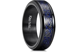 King Will Intertwine Bague pour homme en acier inoxydable 8 mm avec chaîne centrale Noir/bleu