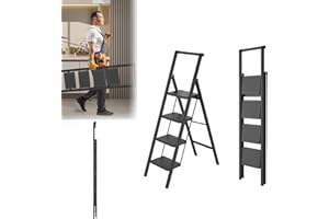 ‎LARS360 LARS360 4 Stufen Leiter Klappbar mit Handlauf, rutschfeste Haushaltsleiter, Klapptrittleiter für Haushalt, Büro, Tragbar und Stabil, Belastbar bis 250KG, Schwarz
