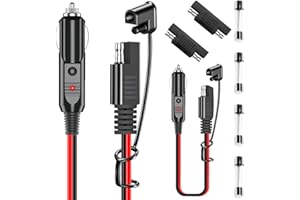 DAOKAI Cigarette Lighter,SAE Battery Charger Cable,12V 15A/20A Cigarette Lighter Male Plug to SAE Quick Release Adapter Extension Charging Cable 16AWG 30cm-2pcs