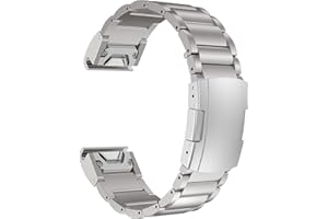 MaKTech Tytanowa Opaska do Garmin,26mm Pasek z Metalową Bransoletą Quick Release z Szylkretową Klamrą,do Garmin Fenix 7X/6X Pro/5X/5X Plus/3/3HR Inteligentny Zegarek (Srebro)