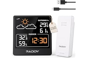 Raddy WF-50V inomhustermometer för utomhusbruk Hygrometer, trådlös väderstations temperatur- och fuktighetsmätare med 5,0” VA