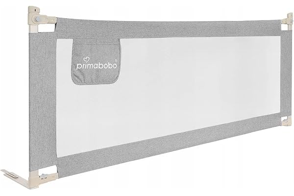 Primabobo® Barrière de lit pour Les Tout-Petits, réglable en Hauteur, Cadre en métal Robuste avec Mousse de Protection Douce, Protection Contre Les Chutes, 90-200 (Gris, 140 cm x 68 cm)