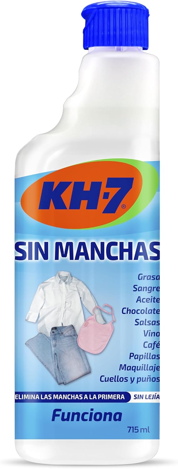 KH-7 Sin Manchas | Quitamanchas Ropa | Elimina Todo Tipo de Manchas | Vino, Chocolate, Tomate, Grasa, Aceite, Sangre, Maquillaje y más | Recambio 715 mL