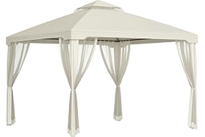 Outsunny Tenda Gazebo da Giardino 3x3m con Zanzariera, Struttura in Metallo e Copertura in Poliestere, Beige