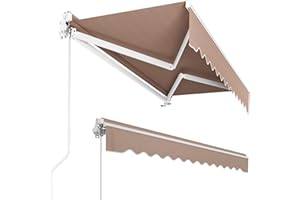 LIFERUN Toldo manual con brazo articulado, 300 x 250 cm, toldo solar, impermeable, soporte de pared, manivela ajustable, aluminio/poliéster, toldo para terrazas exteriores, balcones, beige