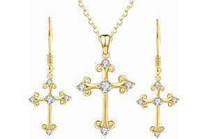 Dishowme Crystal Cross Necklace Earrings Sets 3Pcs Rhinestone Cross Pendant Necklace Christian Pray Crucifix Jewelry for Women Girls