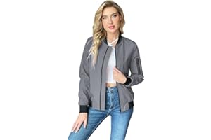YUNCLOS Veste Bomber Légère Femme Jacket Court Poches Blouson Vintage Motard Zippée