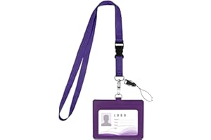 Vicloon Porte Badge Tour de Cou, Porte Carte Tour de Cou avec Cordon, PU Carte avec Lanière pour Badges d'Identification, Clés, Bus, Pass(Violet)
