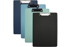 HUSALSEA A4 Size Multicolor Klemmbretter für Studenten, Multicolor Plastik Klemmbretter A4 Größe, A4 Size Klemmbretter für Büro, 4 Runder Rand Klemmbretter(Dunkelblau, Schwarz, Hellgrün, Hellblau)