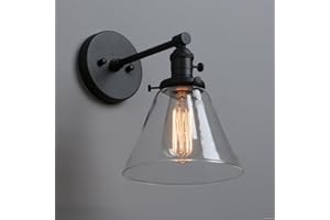 Phansthy Edison Industrial Wall Sconce 7.3 inch Vintage Brass Glass Wall Light Fixture Decorative Lighting for Kitchen, Living Room, Hallways(Black)