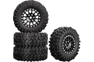 GLOBACT Aluminum 1.2in Beadlock Wheel Tires Soft Sticky Rubber Tires 62 * 24mm for 1/18 TRX4M 1/24 Axial SCX24 FMS FCX24 RC Crawler Car Upgrade Accessories (4Pcs Black)