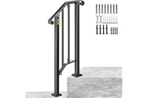 BuoQua Adjustable Handrail Fits Matte Black Stair Rail Wrought Iron Handrail with Installation Kit Hand Rails for Outdoor Steps