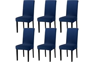 Sufdari Chair Covers 6 Navy,Stretch Dining Chair Covers, Spandex seat Covers for Dining Chairs,Elastic Washable Chair Protectors for Dining Room,Hotel,Restaurant,Banquet (6, Navy)