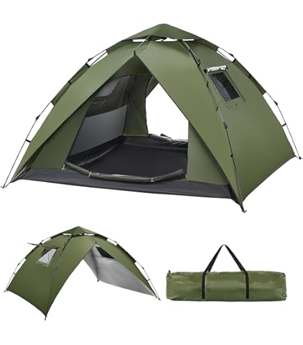 Hewolf Campingzelt fr 2/3/4 Personen  sofortiges Pop-Up-Zelt mit 2 Tren,  mit einfachem Aufbau, sechseckiges Kuppeldesign fr Familie, Wandern und  Reisen (grn) : Amazon.de: Sport & Freizeit