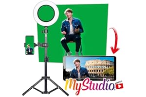 EASYPIX MyStudio Green Screen Studio Kit, Stativ, 2x3 m Greenscreen, Videoleuchte, Mikrofon