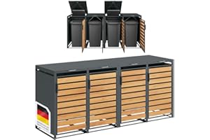 STEELSØN Kestra Mülltonnenbox 4er bis 240L – Mülltonnenverkleidung aus Stahl mit Sichtstreifen in Holzoptik – hochwertige Müllcontainer für 4 Tonnen – Müllbox in Anthrazit – Gerätebox wetterfest